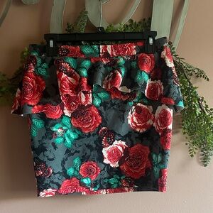 Candie's Black and Red Floral Pencil Skirt